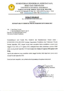 Surat Edaran Pendaftaran Yudisium Wisuda Periode September Fakultas Ilmu Sosial Dan Ilmu